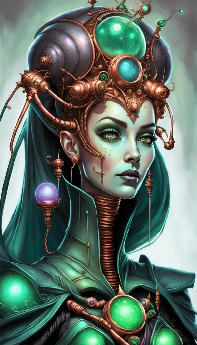 Yazmella, Halogen Queen, in Steampunk Googie Style