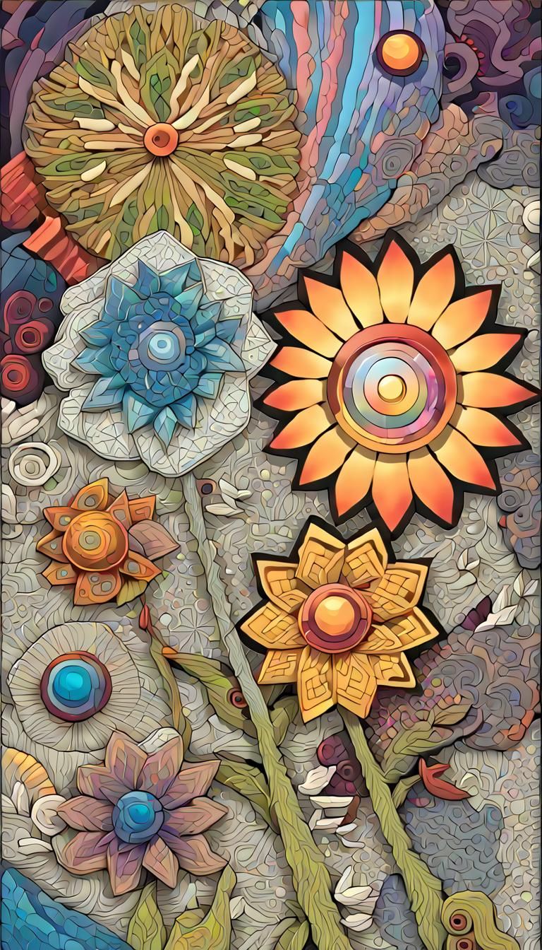 Crystalline Flowers in Space Zentangle Doodle