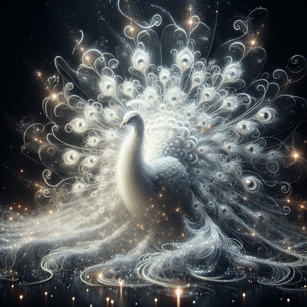 Luminous White Peacock in Ethereal Mystique