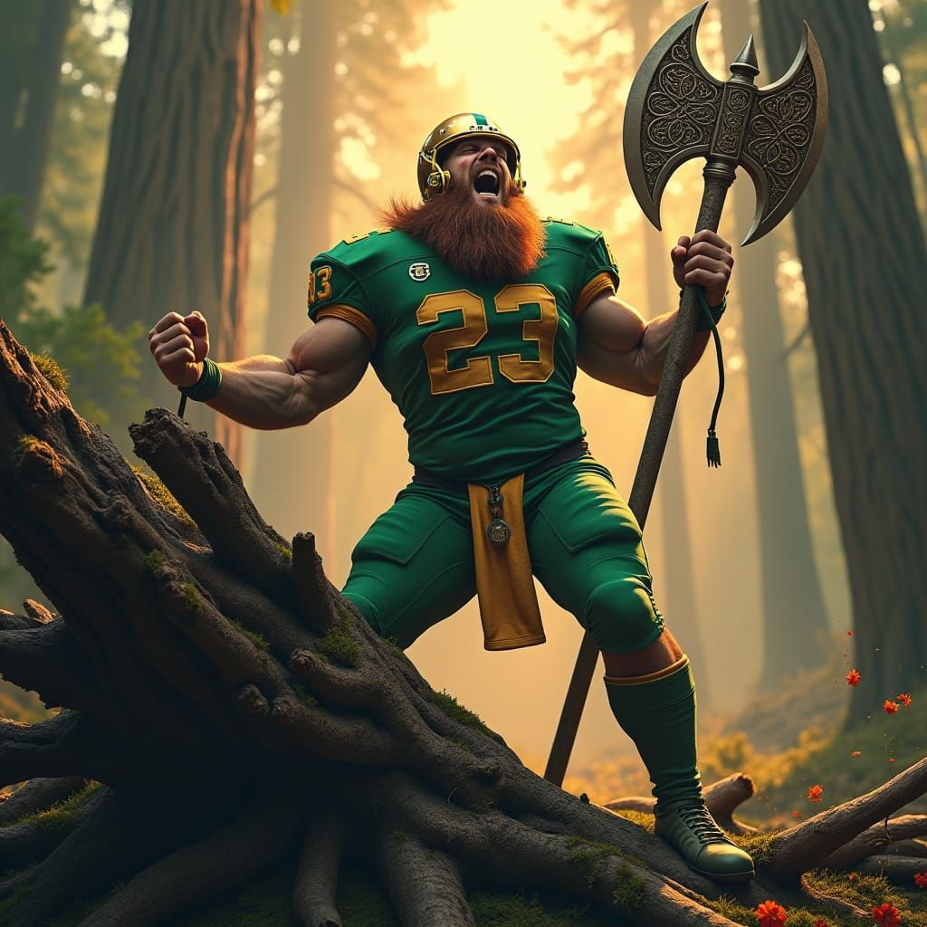 Leprechaun Triumphs Over Redwood in Fantasy Matte Painting