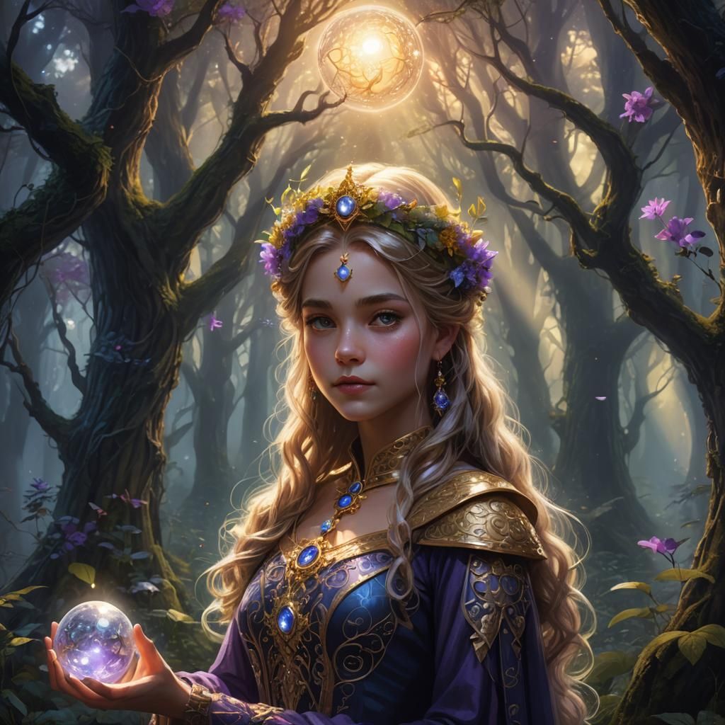 Mystical Princess with Glowing Orb, Fantasy Art