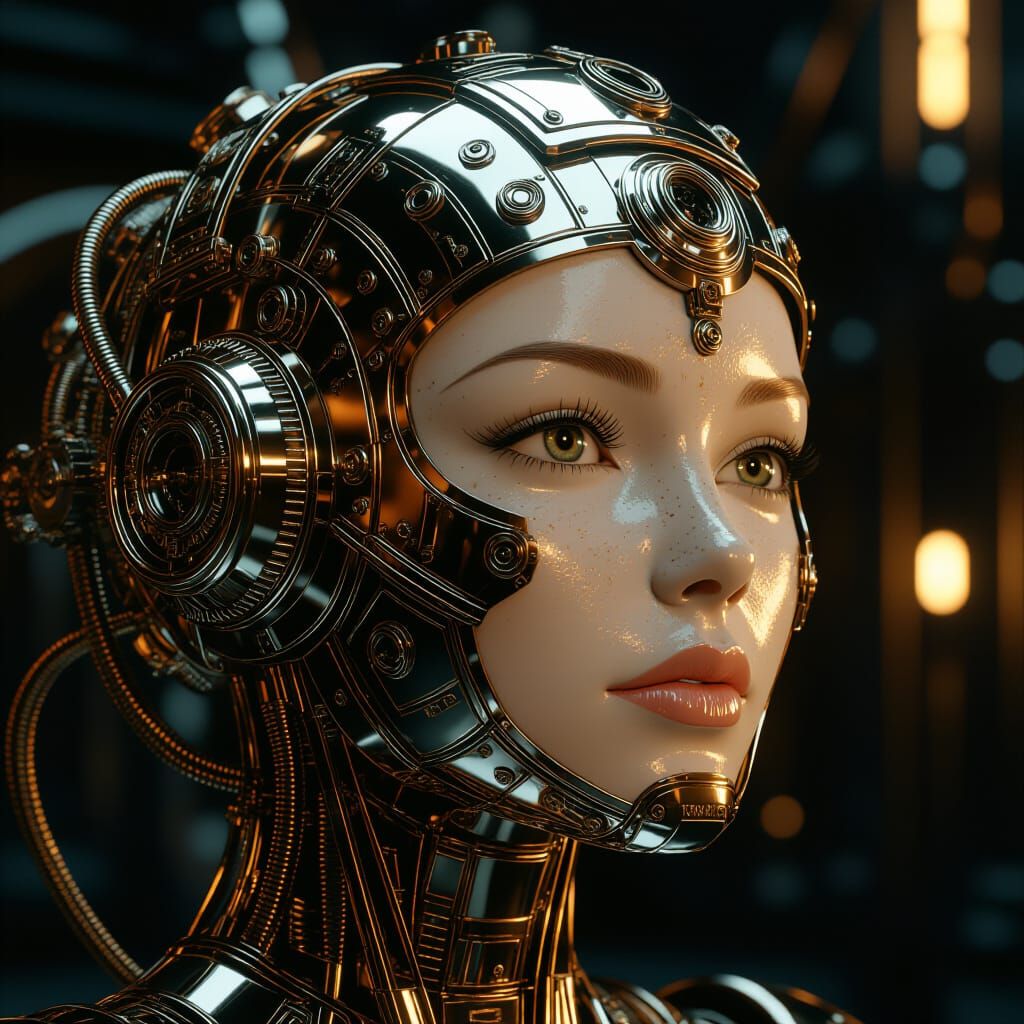 Steampunk Time-Machine Face in Sci-Fi Illustration Style