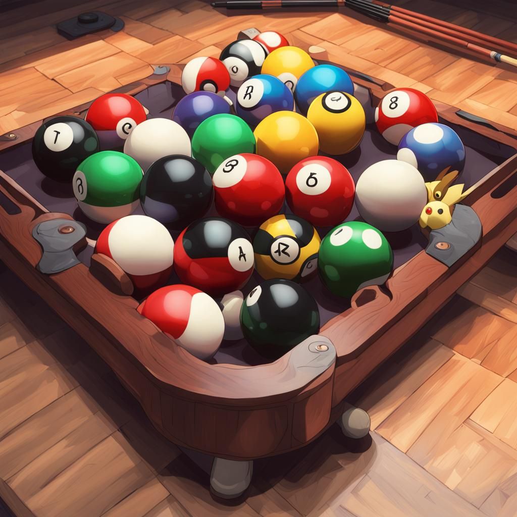 Billiard Table Transformed with Pokemon Balls in Anime Style