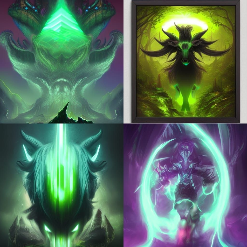 Horned Man Holding Neon Cube in Fantasy Art