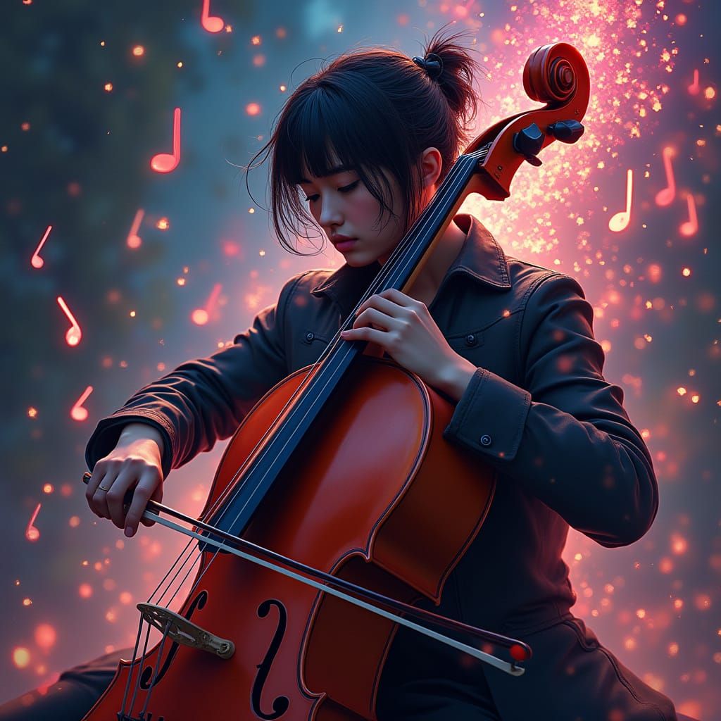 Hyper-Realistic Cello Concept Art in Gritty Realism and Vibr...