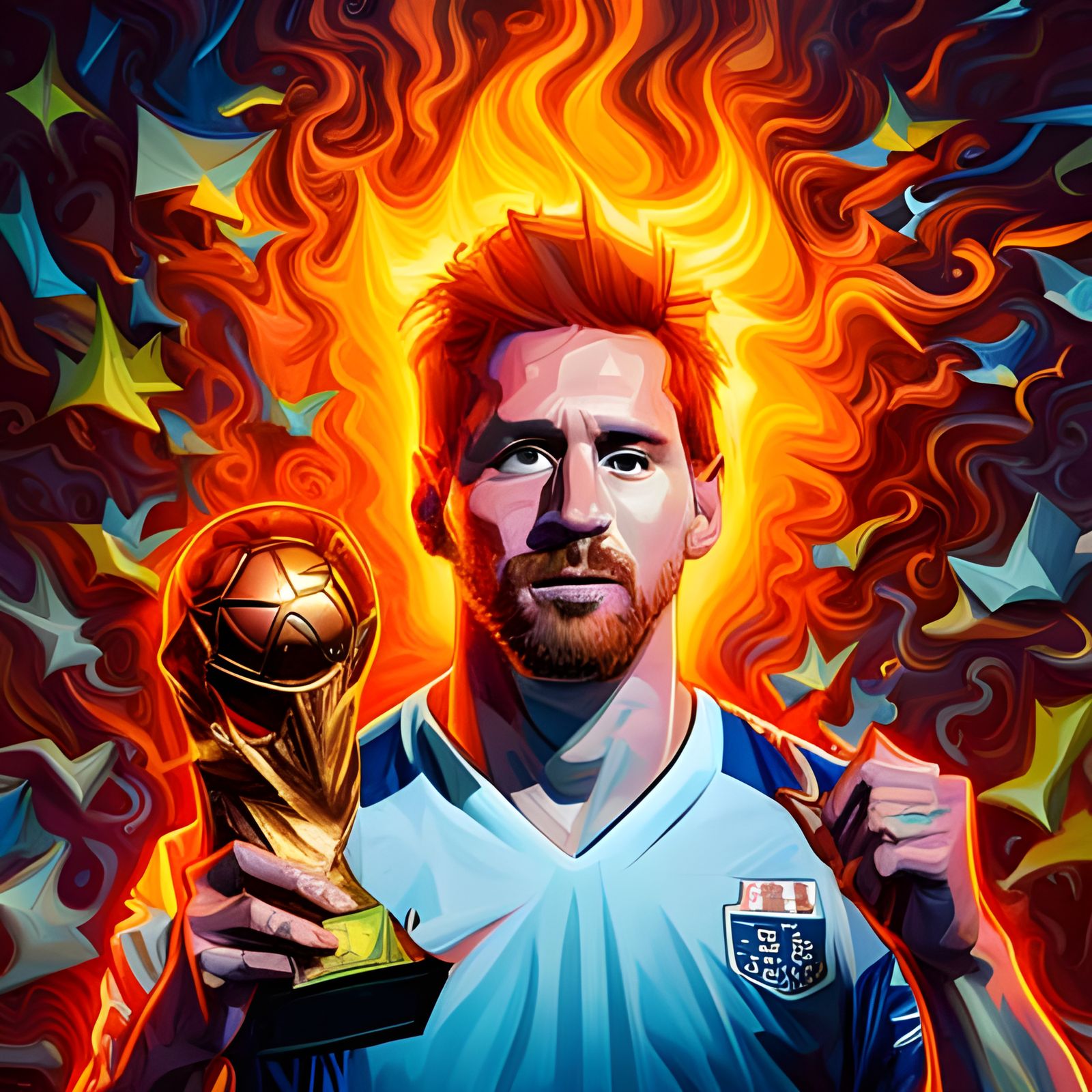 Lionel Messi Holding Glowing FIFA World Cup Trophy