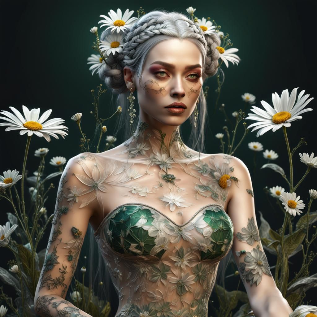 Transparent Glass Fairy with Flowers, 3D Render