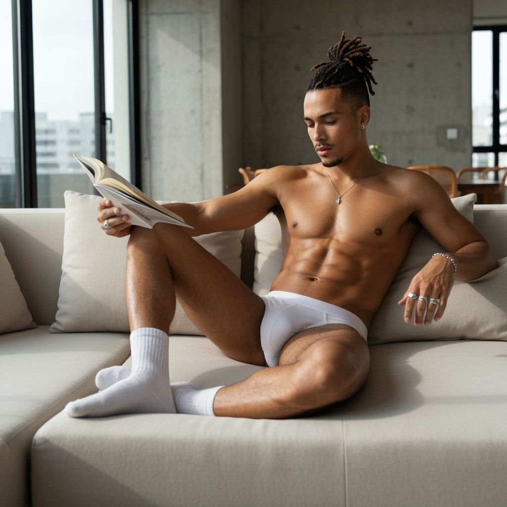 Handsome Cuban Man Lounging in Brutalist Apartment