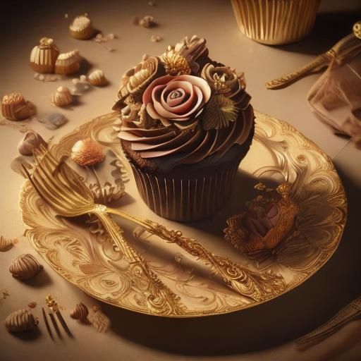 Romantic Vintage Cupcake Still Life in Detailed Matte Painti...