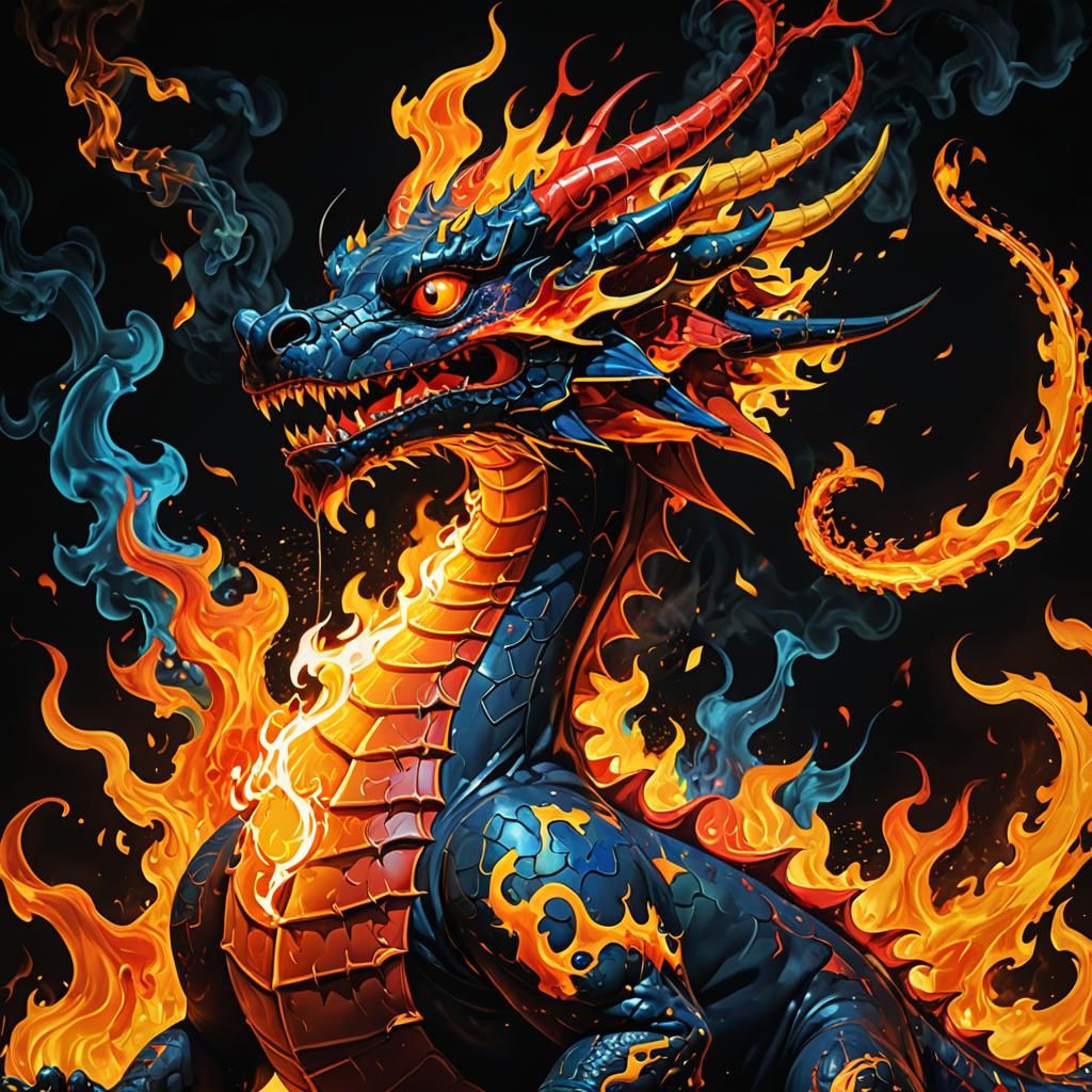 Fiery Dragon's Breath in Surreal Digital Art