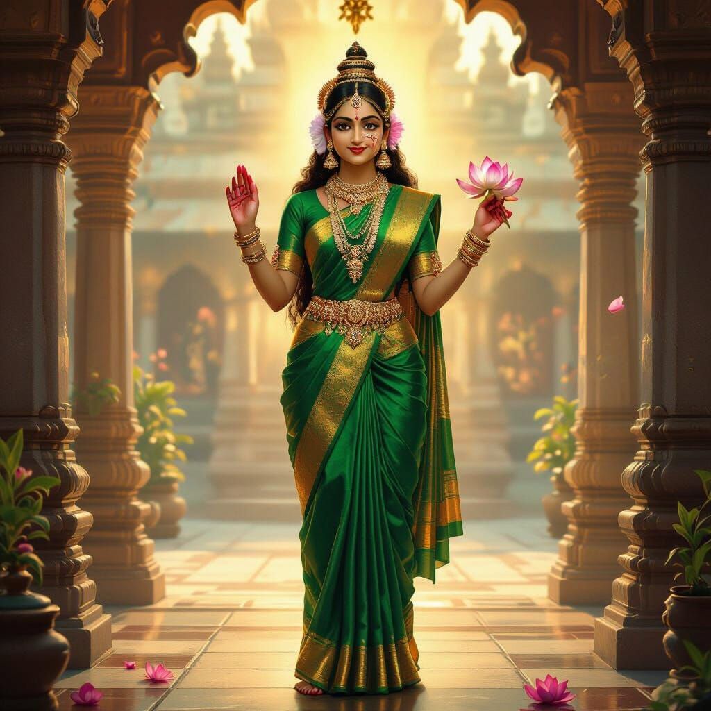 Pechiamman: South Indian Goddess in Raja Ravi Varma Style