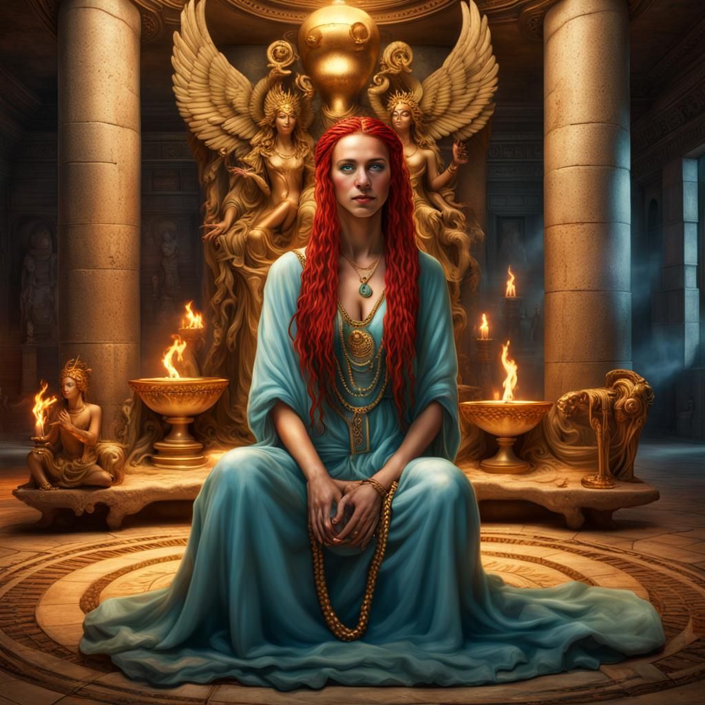 Secret Society Ritual Room With Smiling Woman