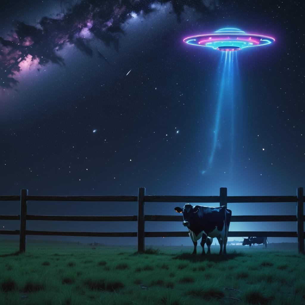 UFO Abduction: Neon Lights in the Night Sky