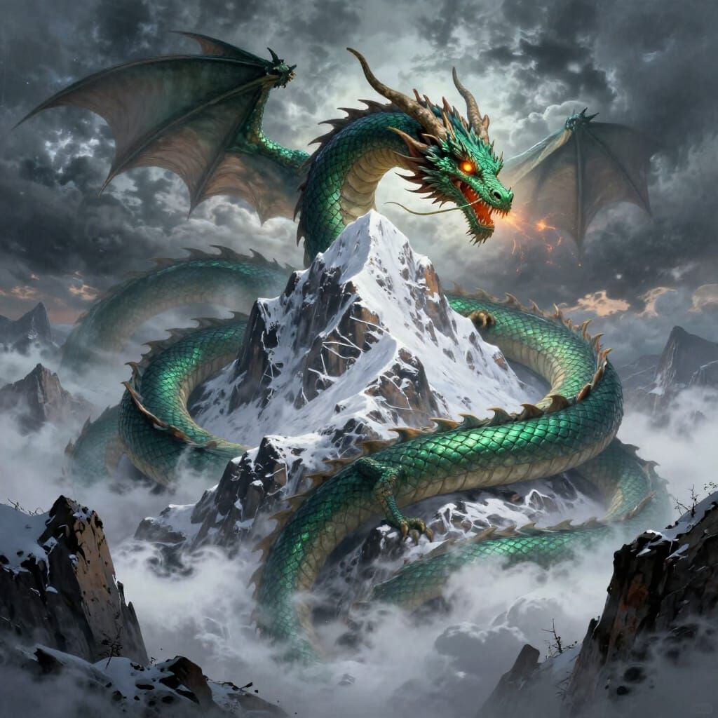 Ancient Dragon Dominates Snow Mountain Peak in Epic Fantasy ...