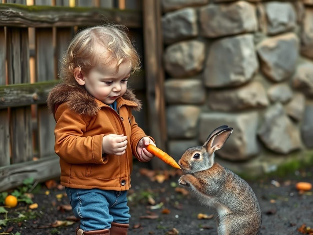 Girl and Rabbit in Autumn Light