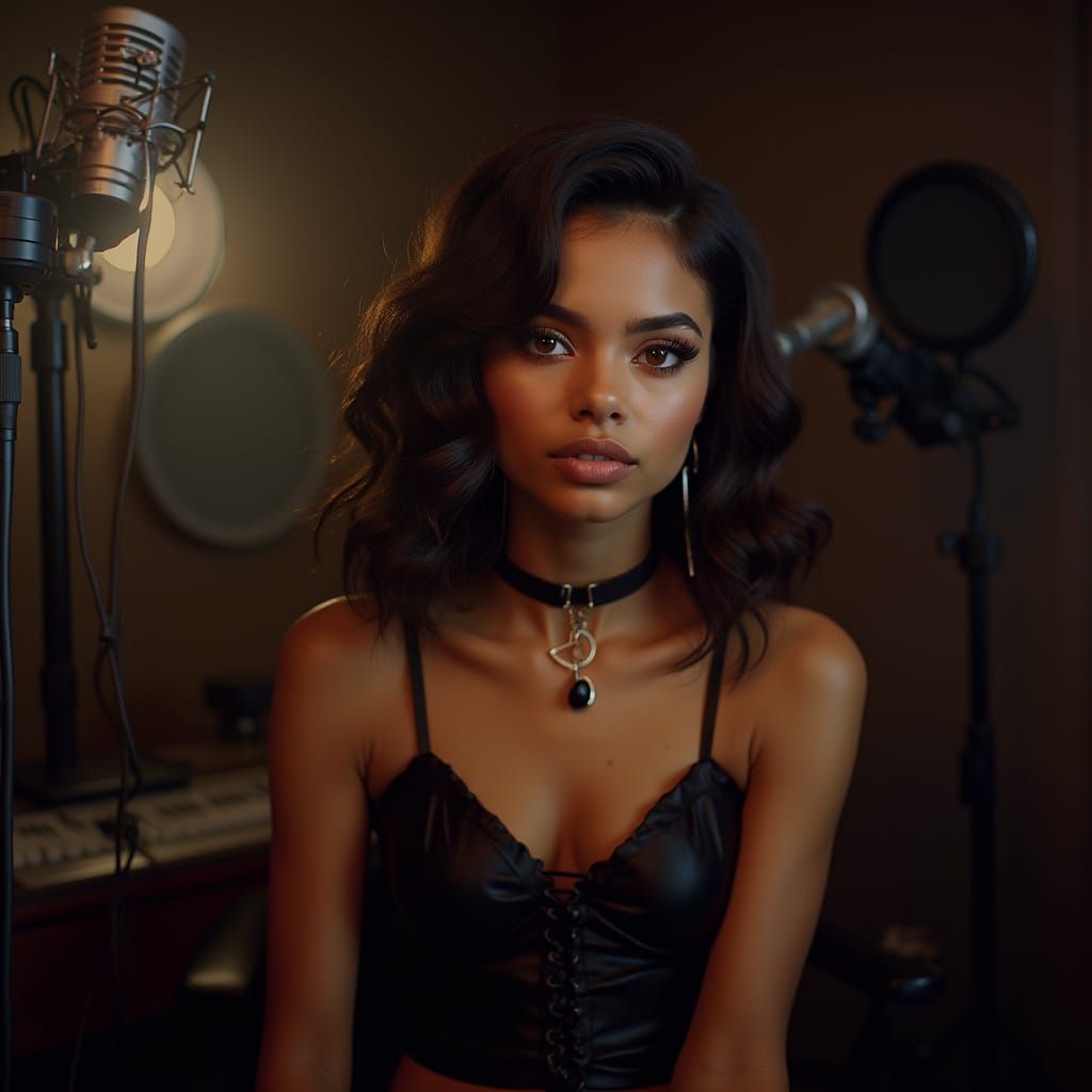 Pop Star in Recording Studio, Cinematic Film Still