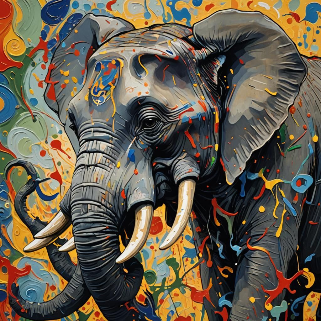 Elephant in Splash Art Style with Vivid Colors