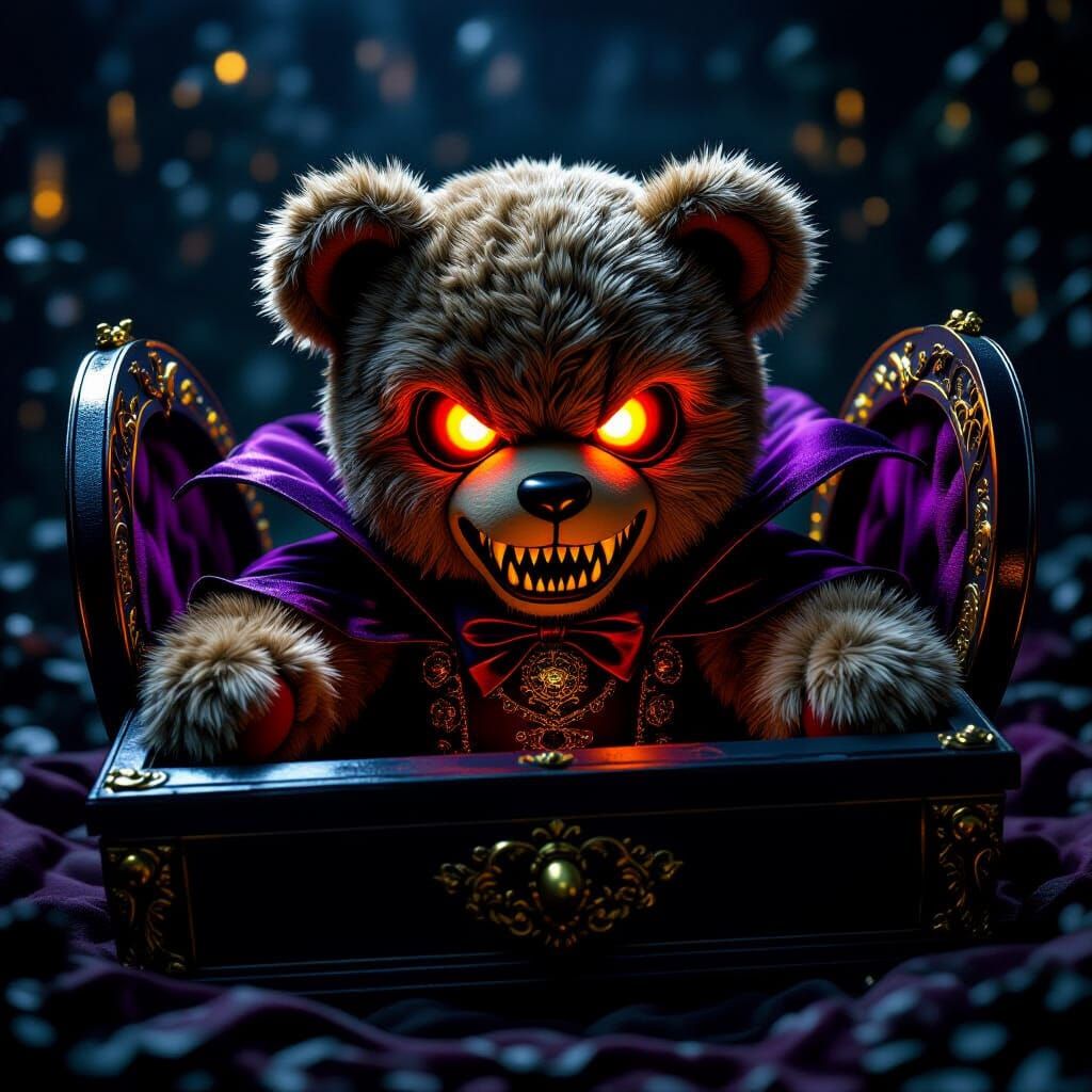 Gothic Teddy Bear Dracula with Glowing Eyes