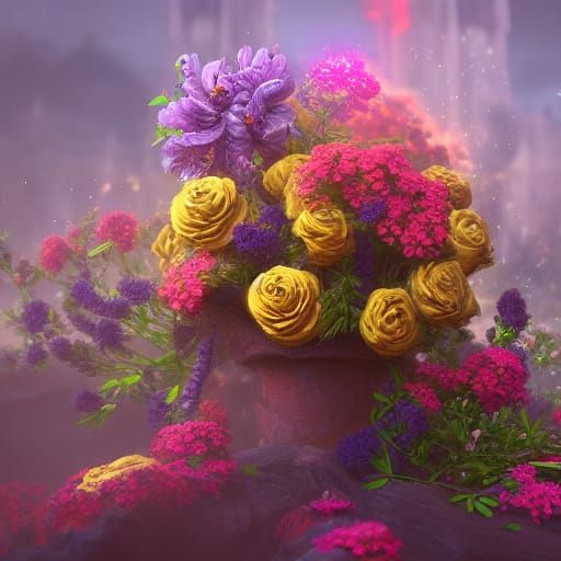 Detailed Flower Bouquet in Matte Painting Style