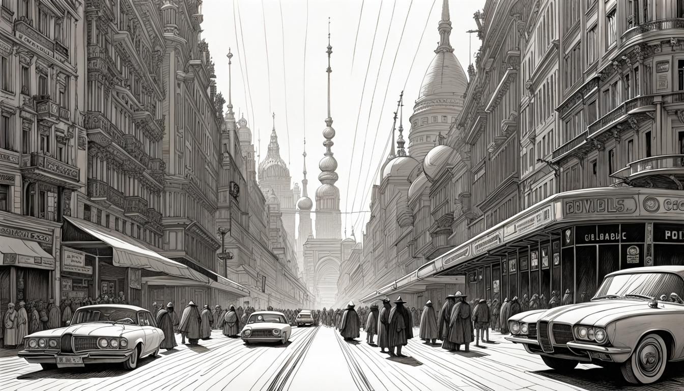 line art of city scene