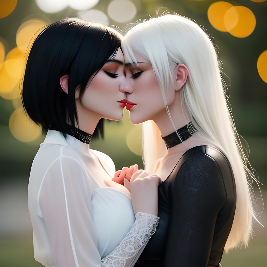 Passionate Kiss: Black and Blonde Hair Girls