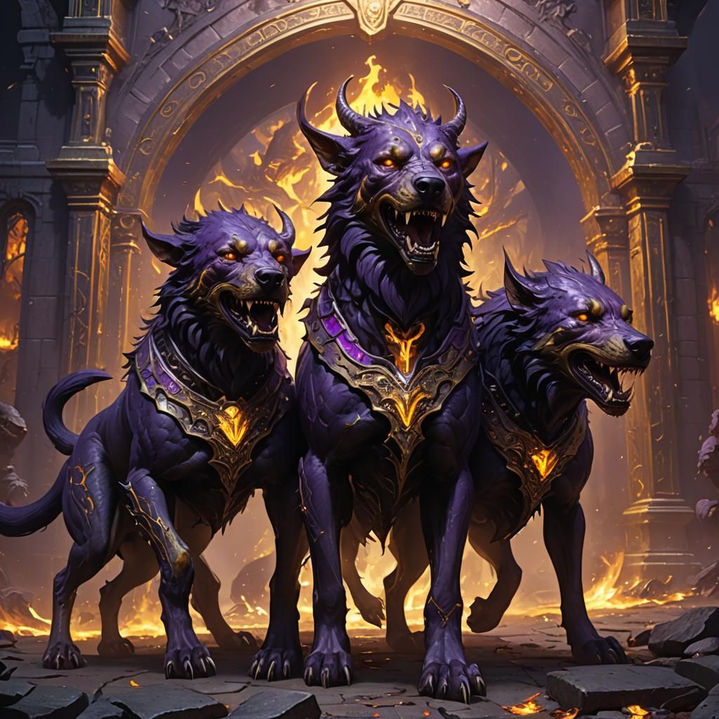 Three-Headed Hellhound Guards Gates of Hell