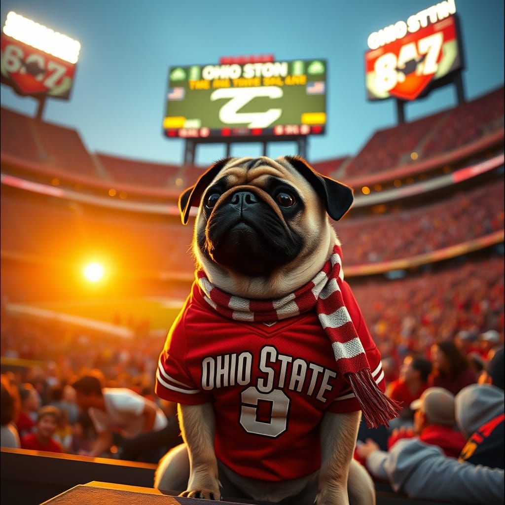Pug Dog Cheers on Ohio State in Cinematic Stadium Scene
