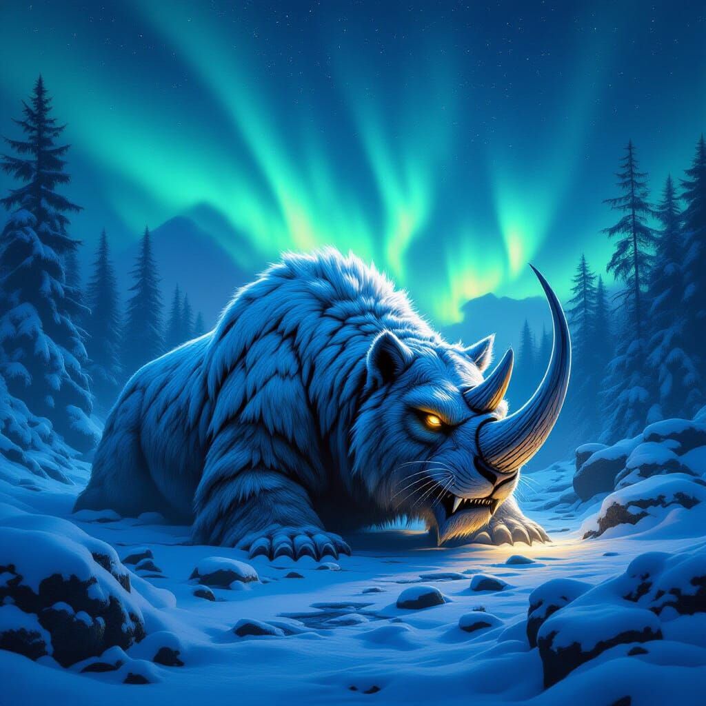 Bioluminescent Prehistoric Creature in Frozen Landscape