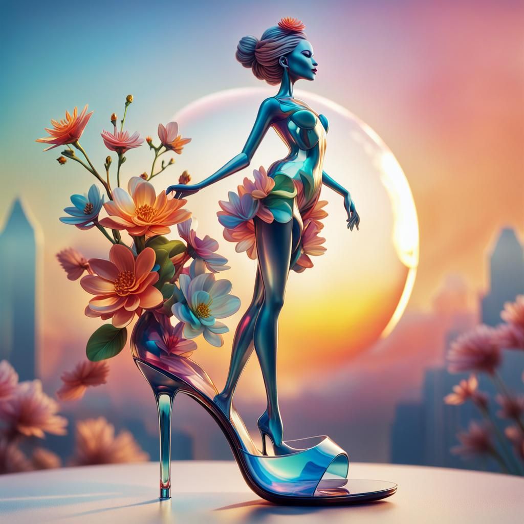 Fashionista in Glass Dome at Sunrise