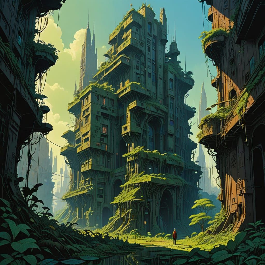 Surreal Metropolis Reclaimed by Nature in Dreamlike Style