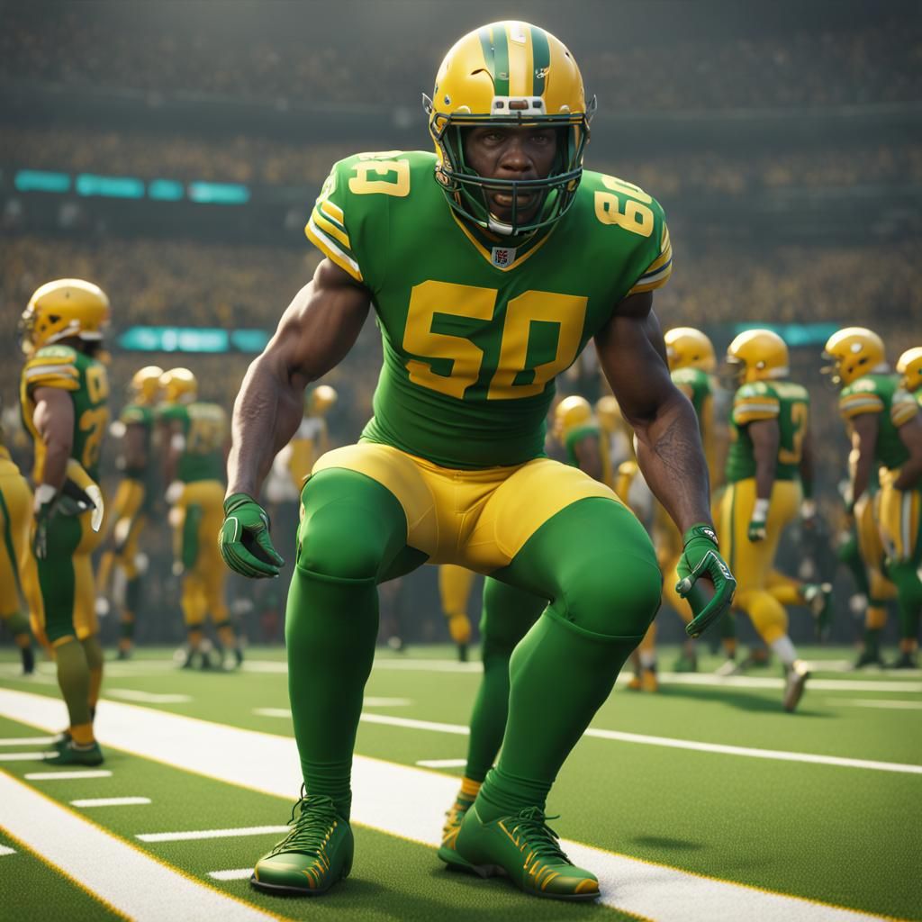 Hyperrealistic Green and Yellow NFL Uniform in Detailed Pain...