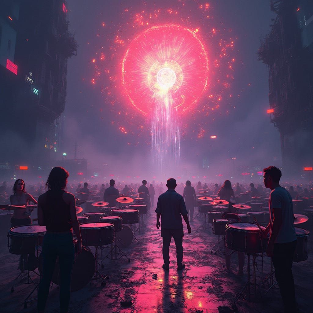 Futuristic Pulse: Neon Dreams and Primal Rhythms