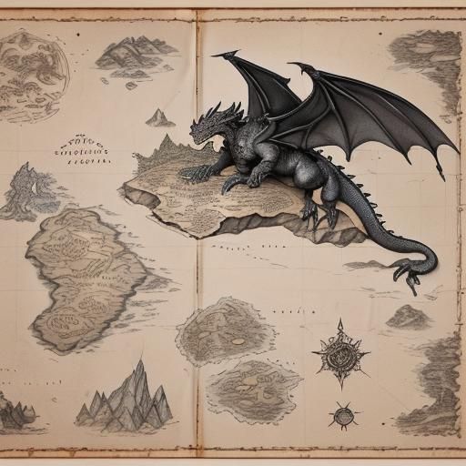 Fantasy Dragon Island Map with Treasure Marks