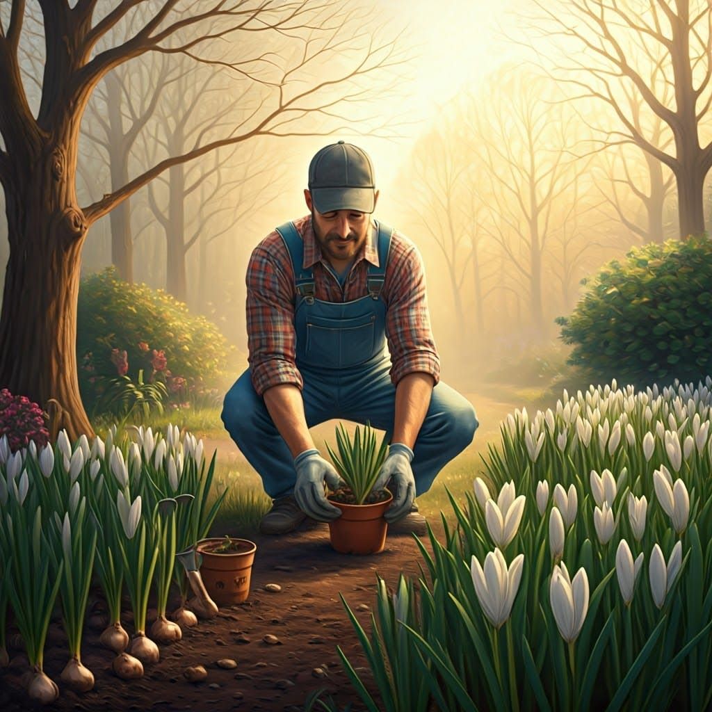 Gardener in Enchanted Spring Landscape