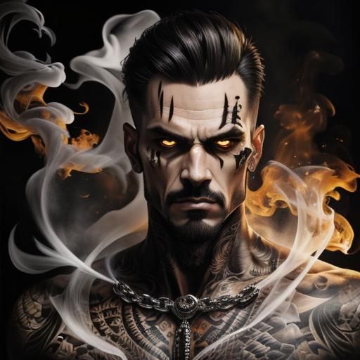 Watercolor Painting of a Man with Tattoo