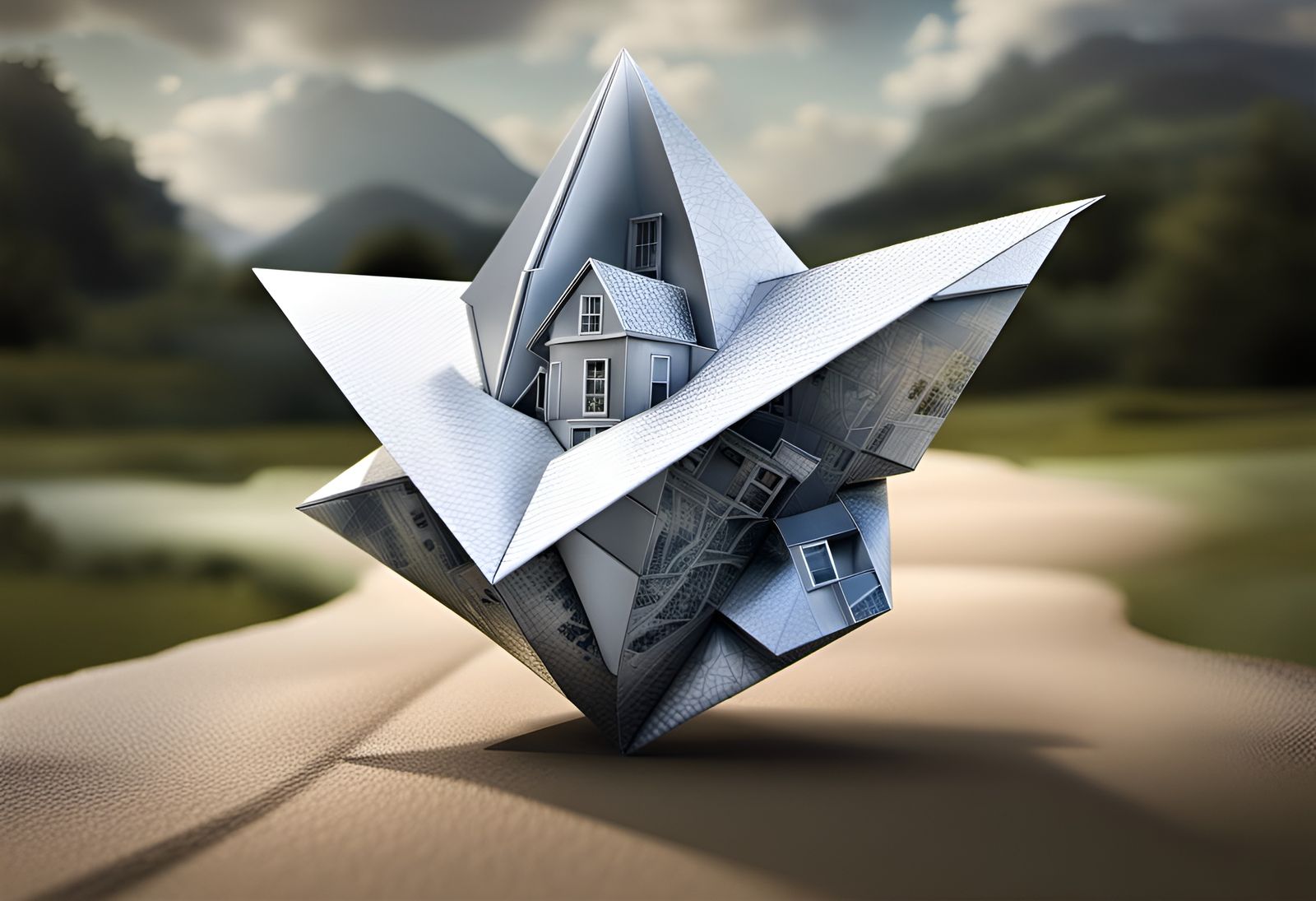 Origami Structure in Photorealistic Style