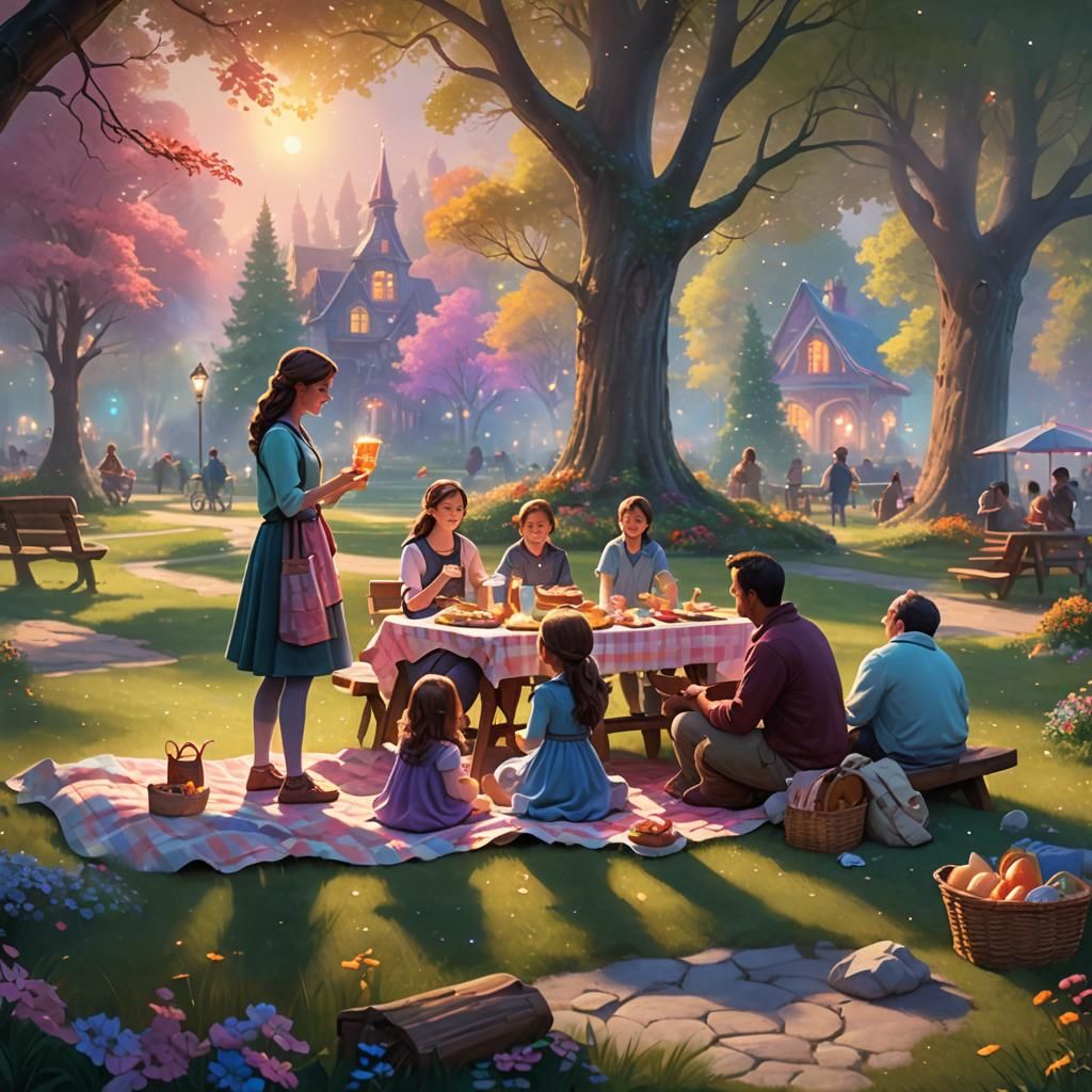 Magical Family Picnic in Ethereal Digital Art