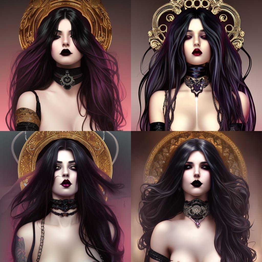 Gothic Goddess Portrait in Art Nouveau Style