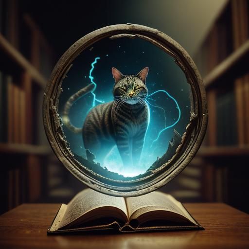 Cinematic Cat Opens Portal in Library