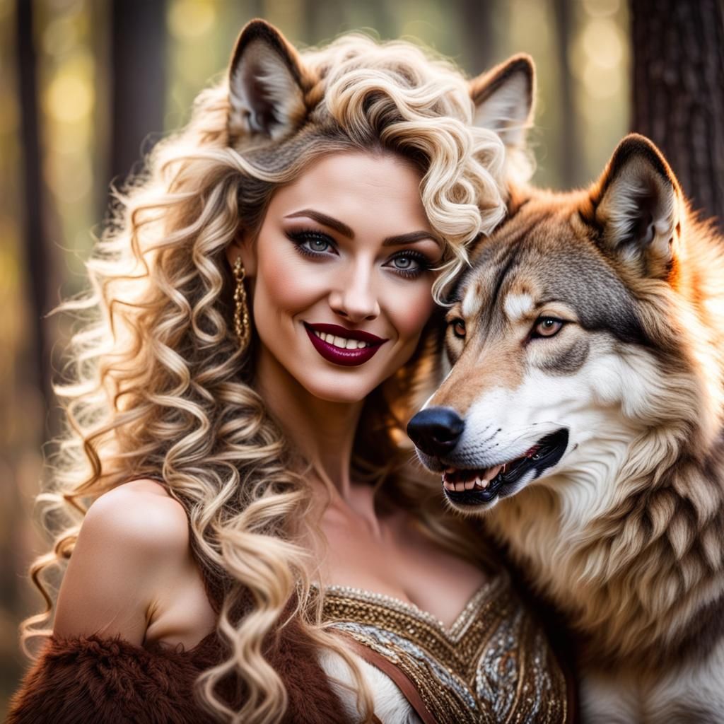 Two Women and a Wolf in an Enchanted Forest