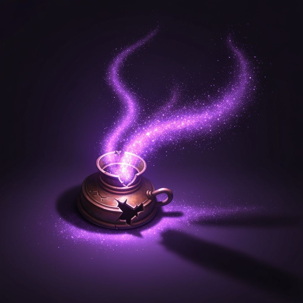 RPG Item Icon: Destroyed Lamp with Violet Dust
