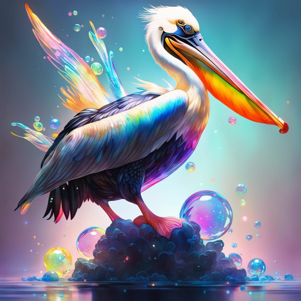 Rainbow Glass Pelican Catches Glass Fish