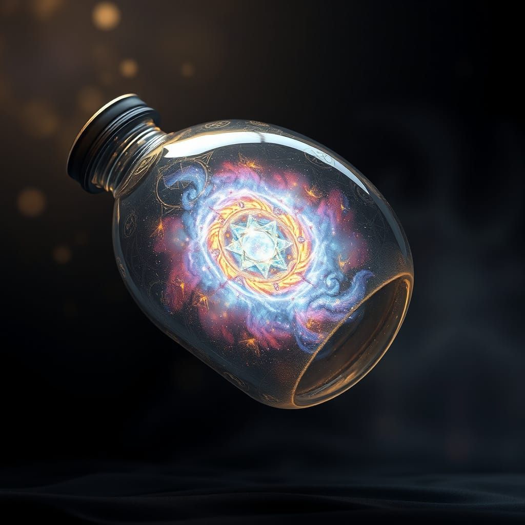 Glowing Galaxy in an Ornate Glass Bottle