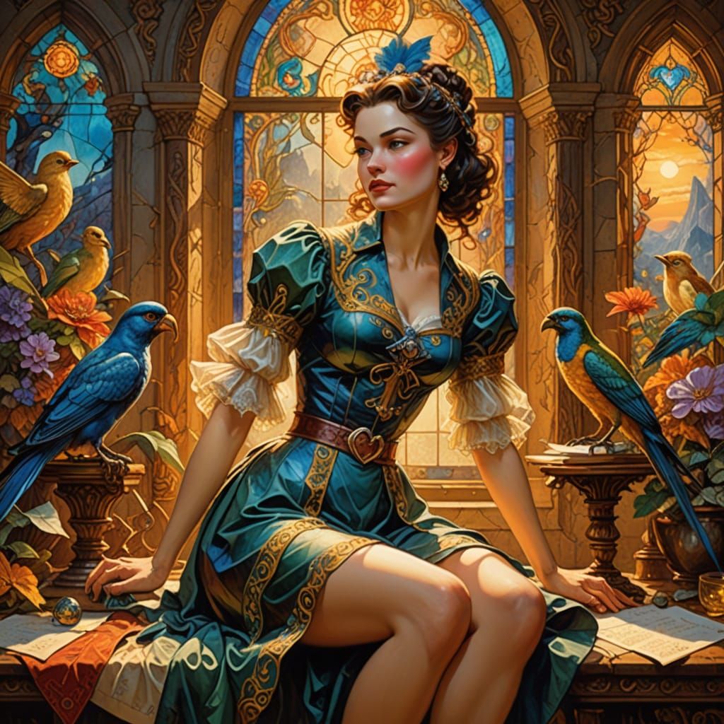 Retro Pinup Beauty in Whimsical Study