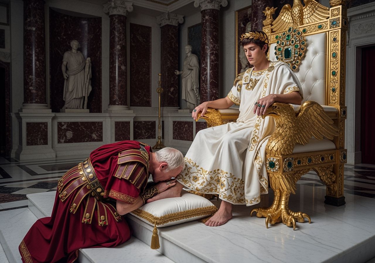 Emperor Nero on Opulent Throne in Lavish Room