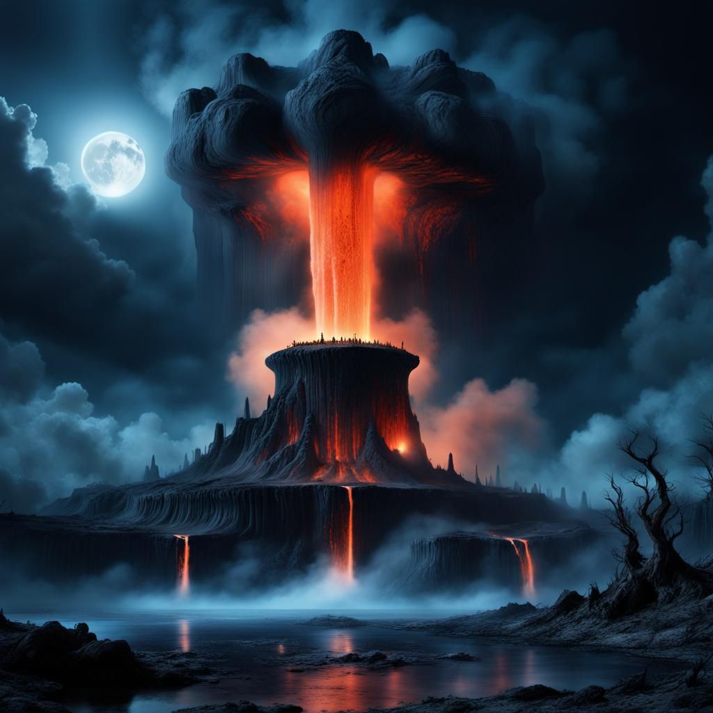 Mystical Geyser Eruption Under Black Moon