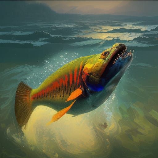 Sinister Piranhas River in Expressionist Oil Painting Style