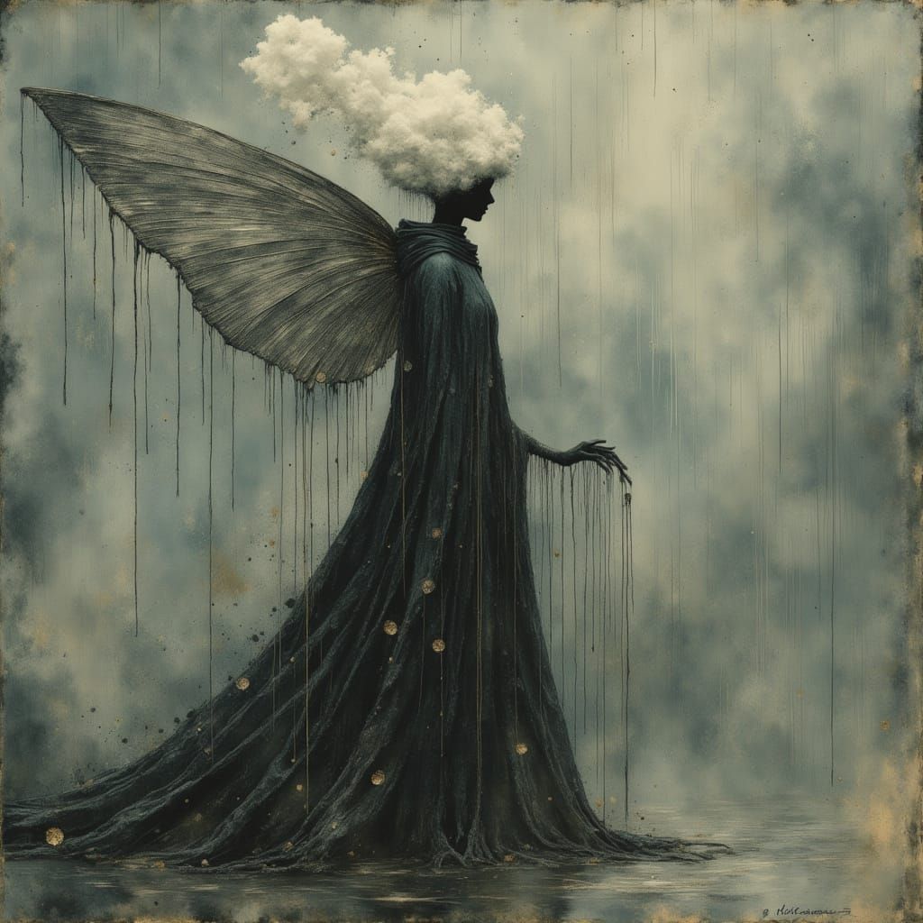 Rain Fairy in a Dark Oil Painting Dreamscape