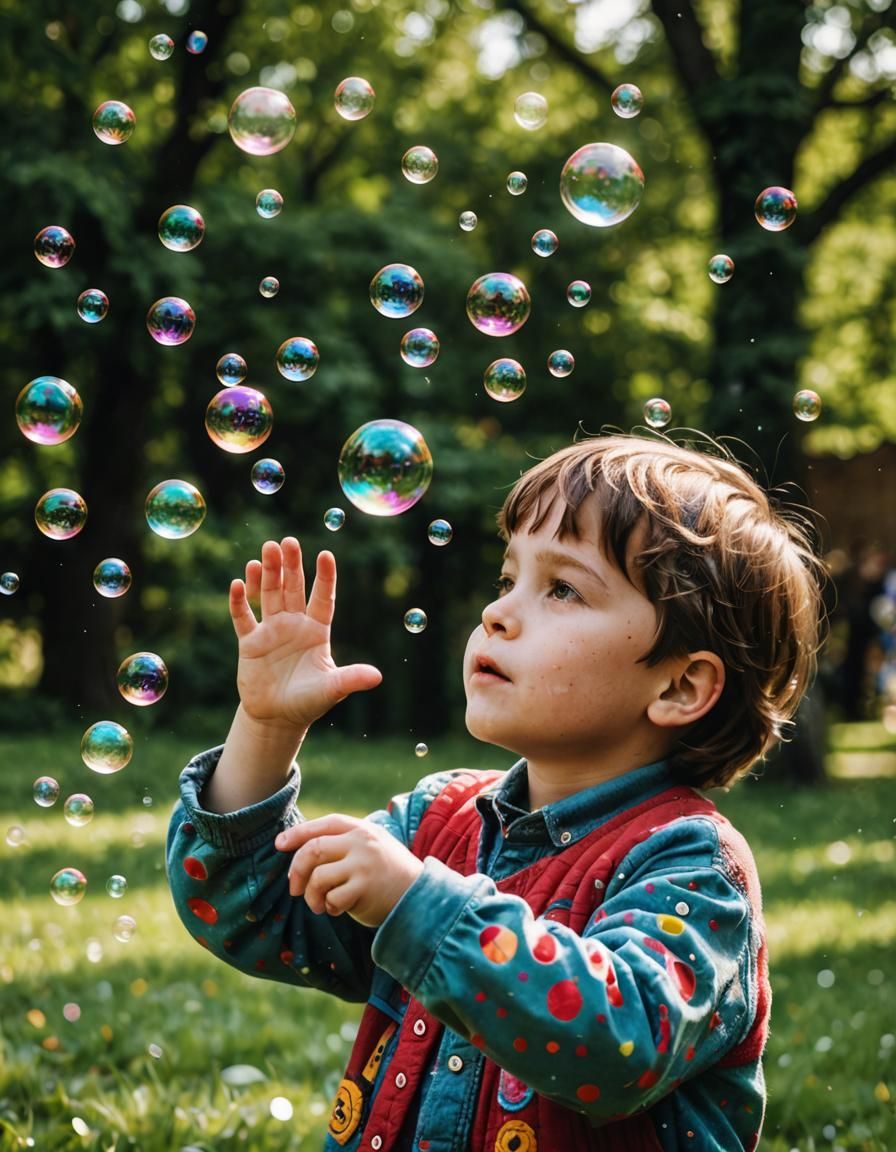 Child Scattering Soap Bubbles in Sunlight