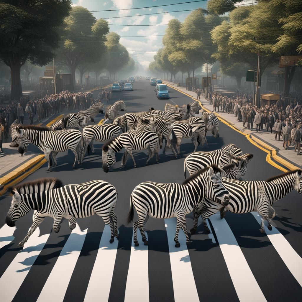 Zebras Amusingly Cross a Road: Matte Painting